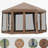 Hexagonal Pop Up Gazebo, Outdoor Canopy Tent with 6 Mesh Sidewall Netting, 3-Level Adjustable Height, Brown