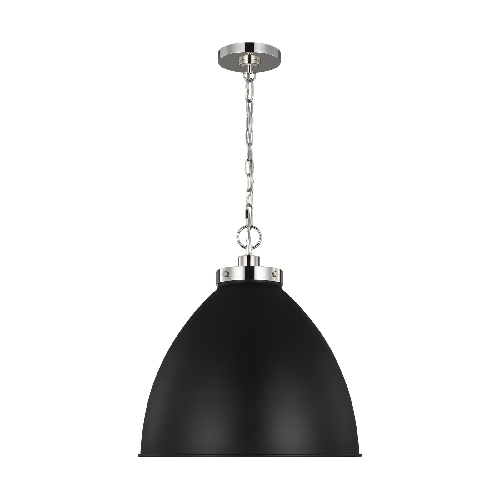 Single Light Metal Dimmable Pendant, Midnight Black, Polished Nickel, 13.5" H x 15.625" W x 15.625" D