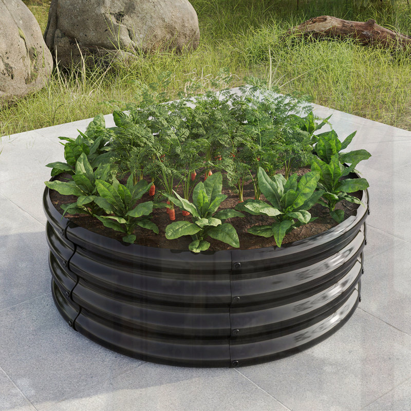 Round Raised Garedn Bed, Black, 11.42" H x 32" W x 32" D