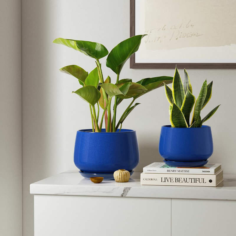 Ceramic Plant Pots 4.1+5.1+6.5 inch, Blue