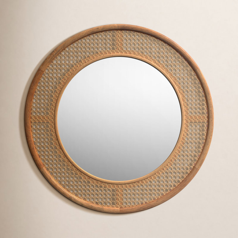 Serna Round Wall Mirror, Brown