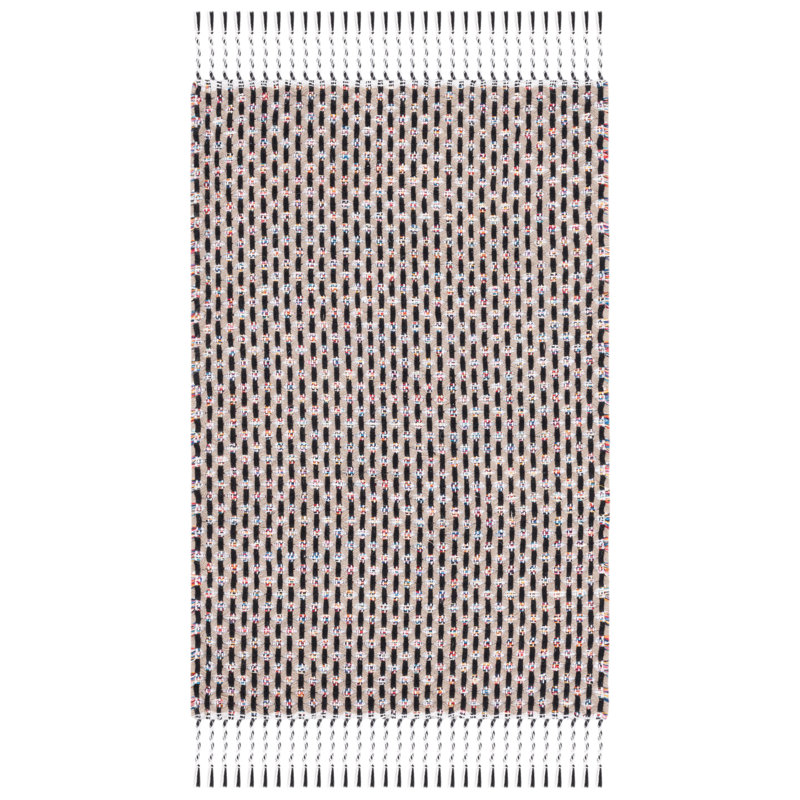 Avril Striped Handmade Flatweave Cotton Beige/Black Area Rug, Rectangle 4' x 6'