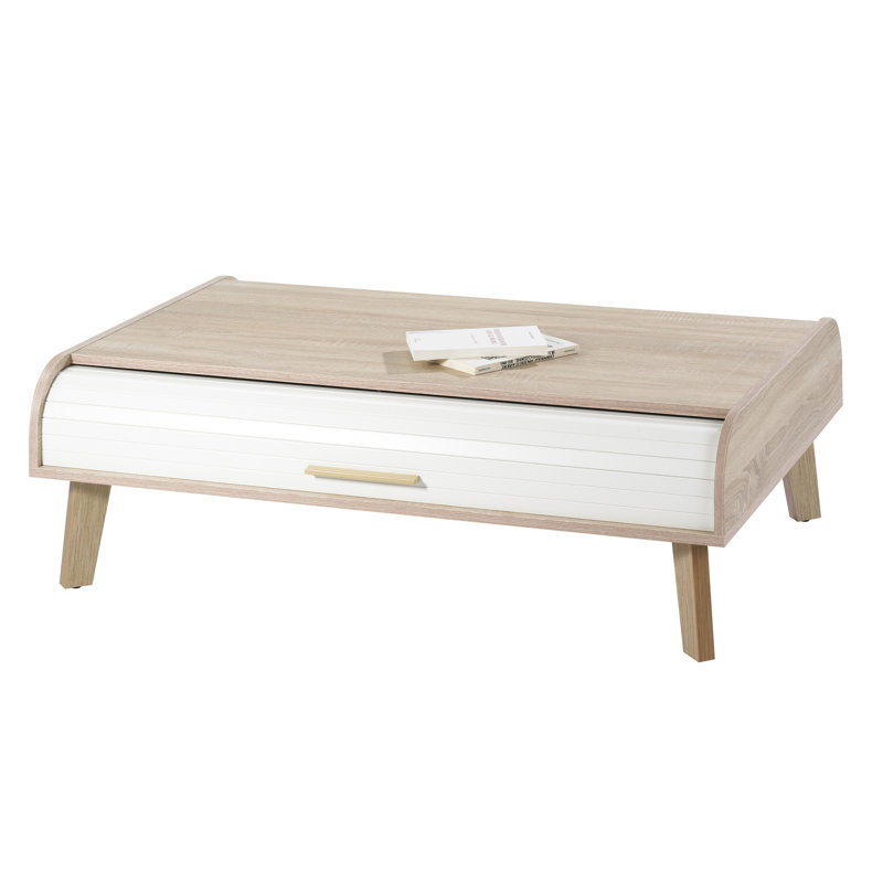 Caruso Four Leg Coffee Table with Storage, White, Oak