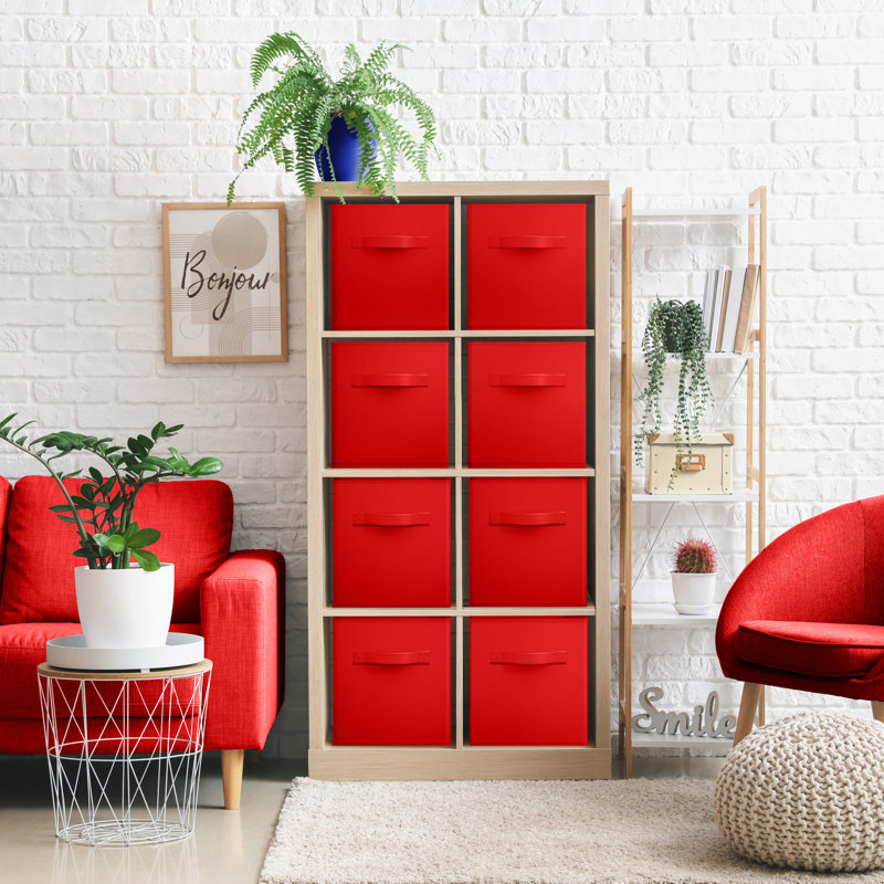 Sorbus 13 Inch Storage Bins - Sturdy Collapsible Fabric Storage Cubes with Handle - 8 Foldable Baskets for Organizing Clothes, Toys, Books - Storage Baskets for Shelves, Closets, Red