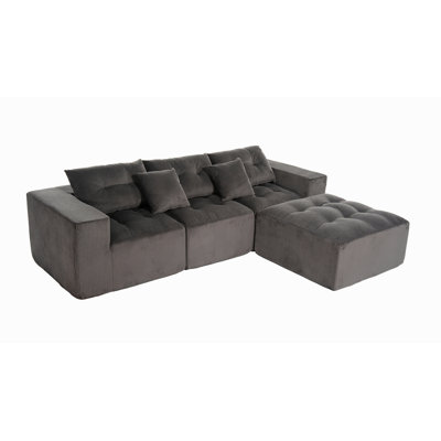 101" L-Shaped Modular Compression Sofa, 3-Seater Comfortable Cloud Sofa, Corduroy Fabric, With Movable Footrest, Free DIY Combination, Suitable For Living Room, Bedroom, Apartment (Gray)
