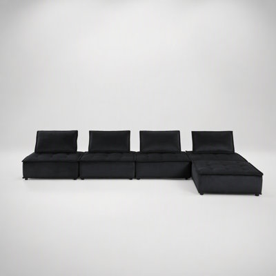 Canapé modulaire en velours noir avec repose-pieds 5 pièces