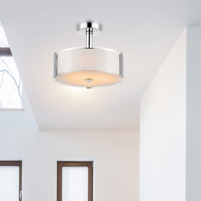 Lustre rond 4 lumières 17 po en chrome avec abat-jour en verre givré pour la salle à manger moderne, le salon ou l'éclairage d'entrée