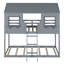 Lit superposé simple au-dessus d'un lit simple en bois avec toit, fenêtre, garde-corps et échelle-253350205