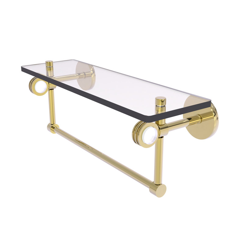 Tablette en verre avec barre à serviettes Margolis, Laiton non laqué, H 6,2 po x l 22 po x P 5,65 po
