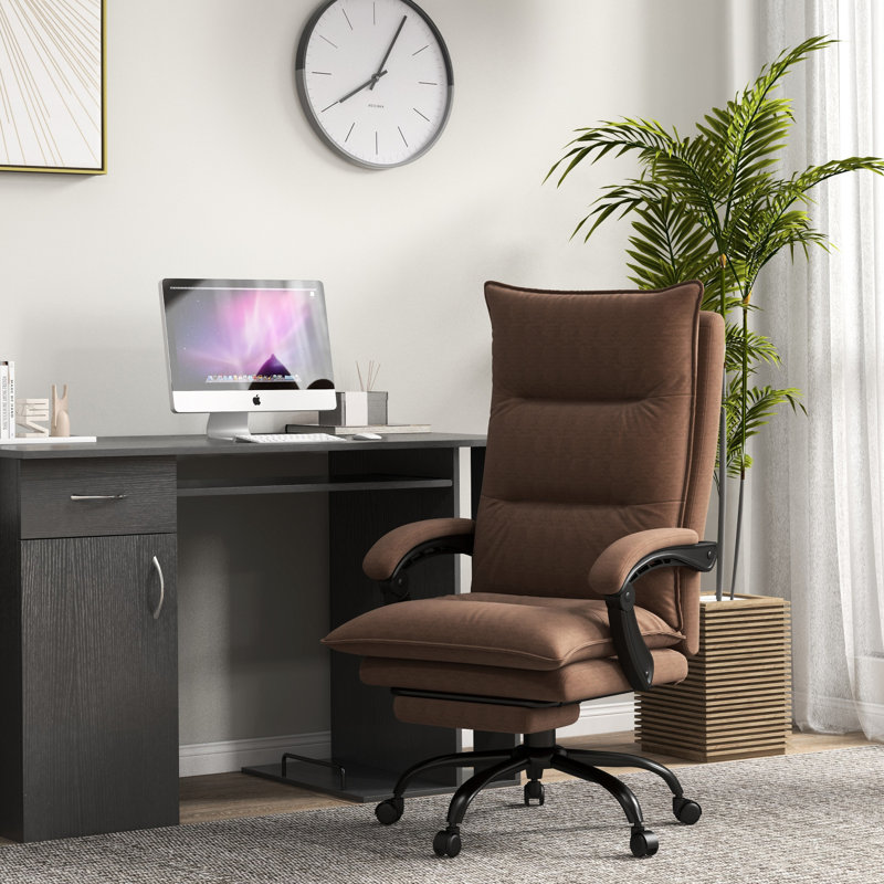 Chaise de bureau chauffante à 6 points de vibration, double rembourrage, accoudoir, repose-pieds, microfibre, couleur brune 6