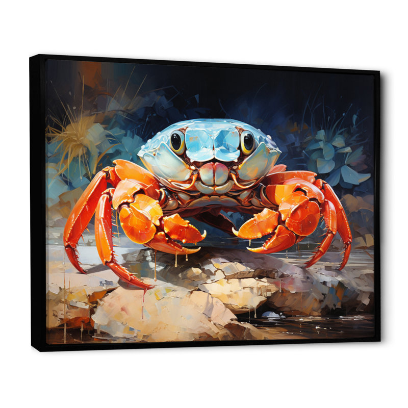 Crab Coastal Guardian Collage - Animals Wall Art Living Room, H 30 po x l 40 po x P 1,5 po, Cadre flottant noir