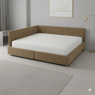 Storage-Equipped Padded And Quilted Bed Base, Couch-Style Bed Structure With A Cushioned Back Support And Side Armrests, Suitable For Sleeping Quarters Or Common Areas, Velvet Fabric
