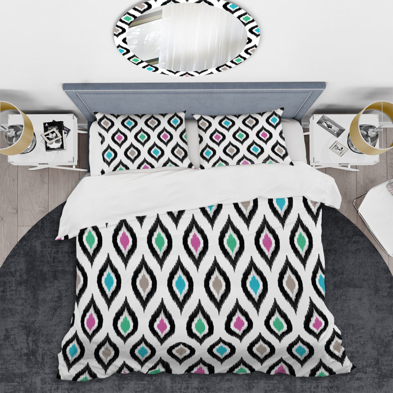 Multicolore Ikat Ogee - Ensemble de housse de couette abstrait - Microfibre de polyester