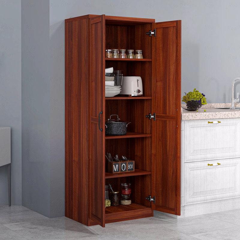 Buzia 63" 2-Door Kitchen Pantry, Freestanding Storage Cabinet with 5-tier Shelving and 2 Adjustable Shelves, Antique White