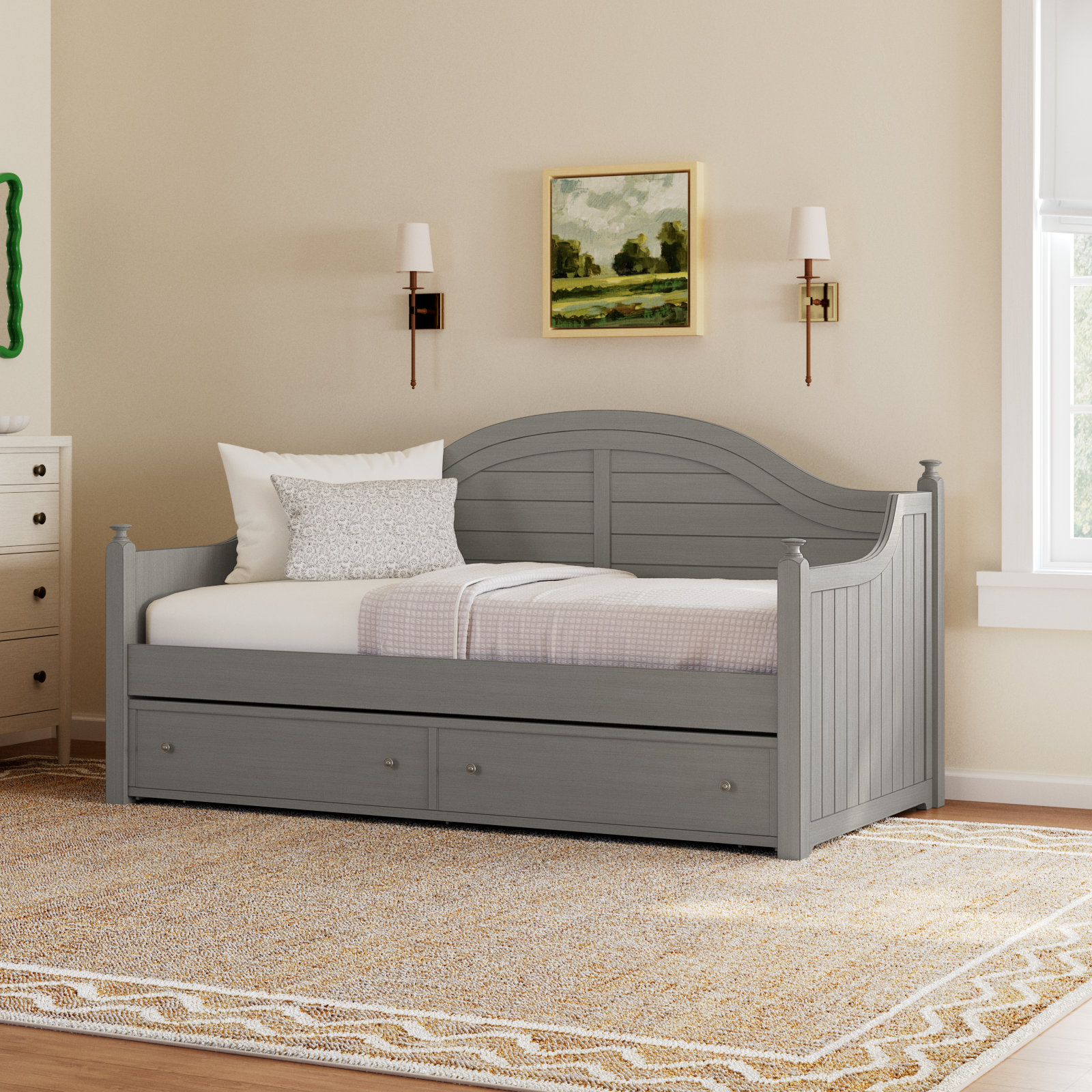 Delaria Daybed with Trundle - Twin, Antique Gray