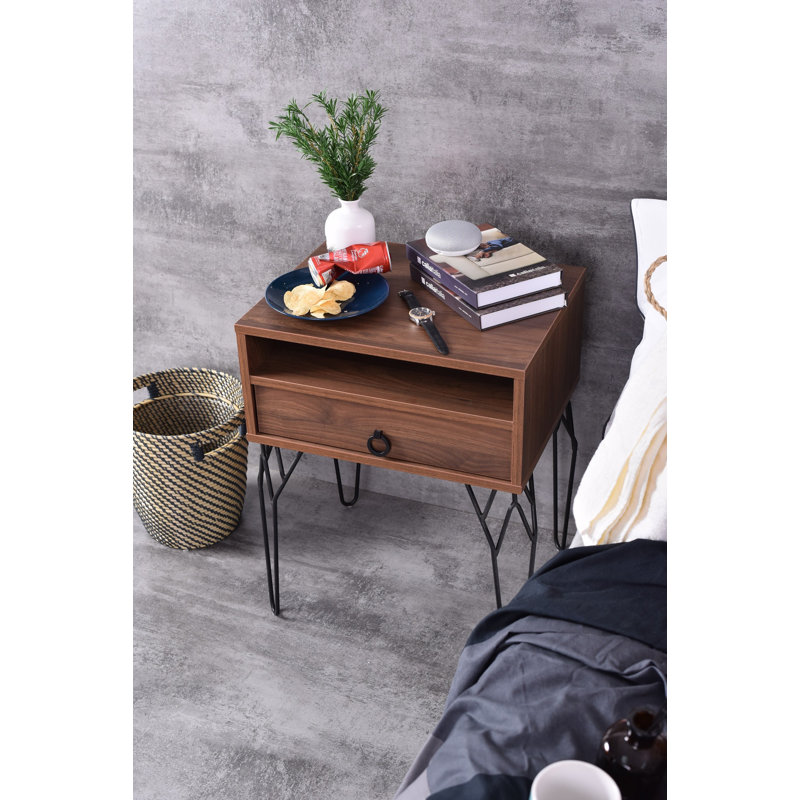 Homar 50.2cm W Manufactured Wood Bedside Table, Columbia Walnut