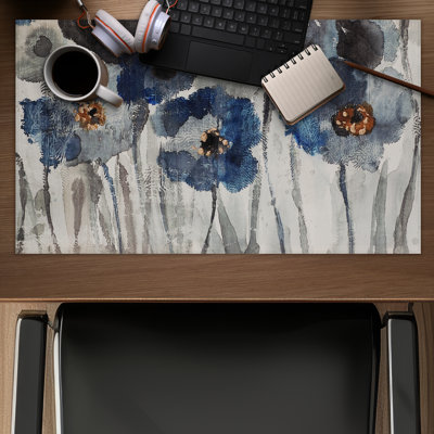 Blue Blurry Flowers - Romantic Gray Gaming Mat for Home Decor