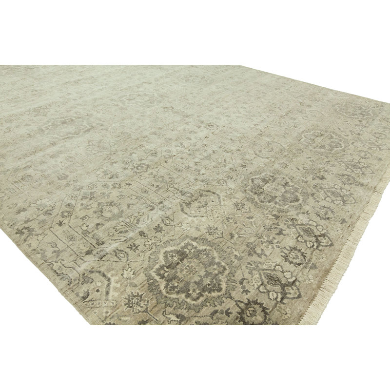 Tapis gris en laine noué à la main, Rectangle 8 pi x 10 pi