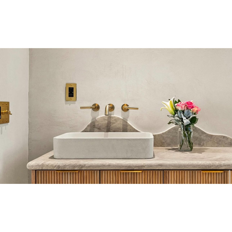 Vast Studio 21.5” L x 13.8” W Textured White Concrete White/White Rectangular Countertop Vessel Bathroom Sink, White