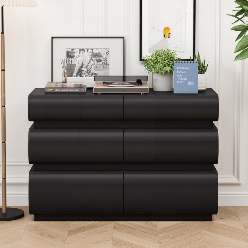 Wood Console Table with 6 Drawers,No Handle