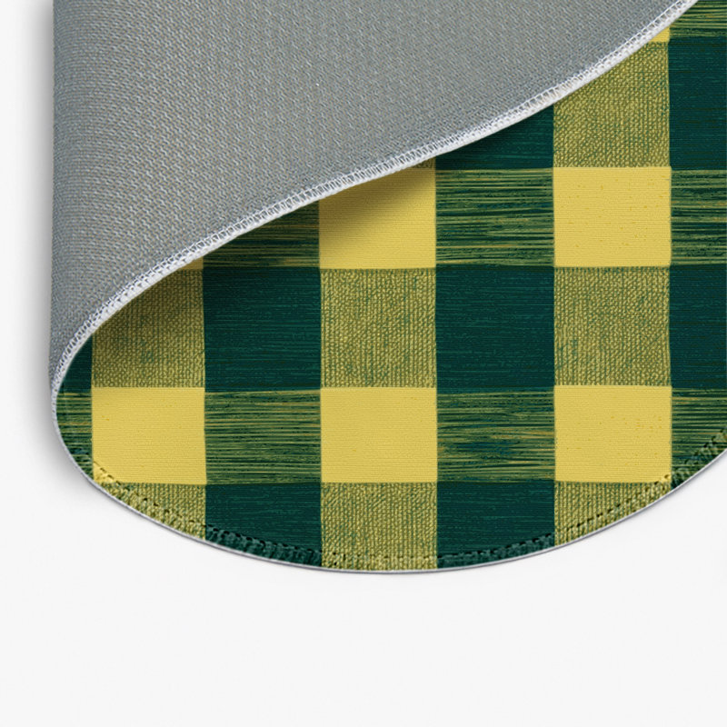 Checkered Green Indoor and Outdoor Area Rug, Round 5'