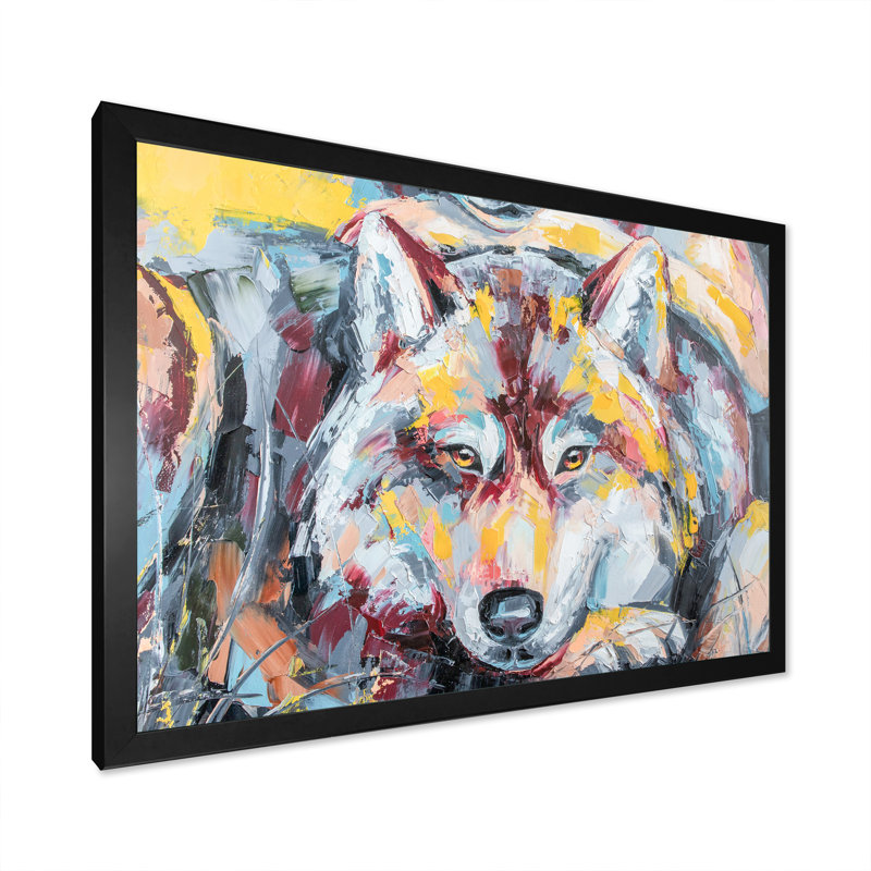 «Colorful Wolf Wildlife Emotion II», reproduction sur toile flottante, Cadre photo noir, H 24 po x l 36 po x P 1 po