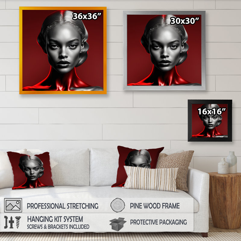 Reproduction sur toile rétro gracieuse en noir et rouge VII, H 16 po x l 16 po x P 1 po, Impression noire sur toile encadrée