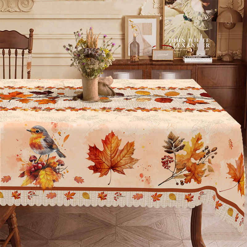Autumn-Winter Tablecloth 140x180cm Rectangular Seasonal Holiday Patterns Maple Leaf Design Party, Picnic, and Dinner Party Decorative Table Cover