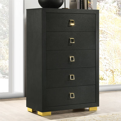 Mobilier de chambre à coucher moderne moderne de style contemporain avec poignées carrées dorées et pieds en métal et glissières centrales
