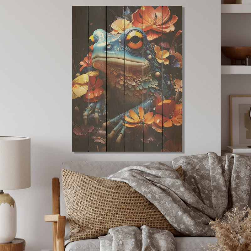 Cosmic Frog Journey - Frogs & Toads, art mural sur bois de pin naturel, H 32 po x l 24 po