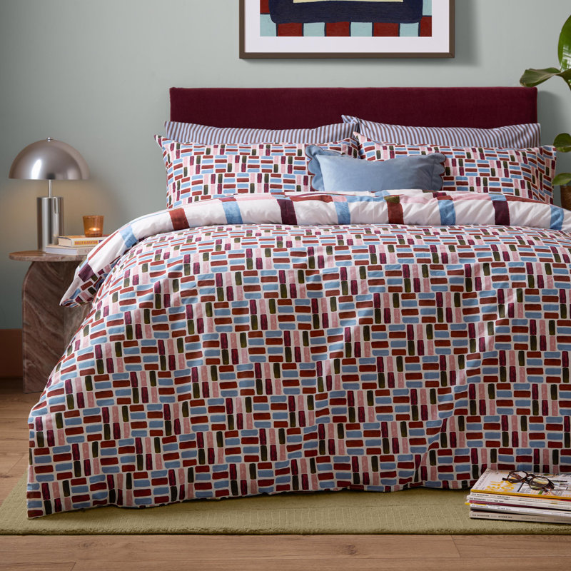 Selvan Cotton Blend Geometric Duvet Cover Set, King Duvet Cover + 2 Standard Pillowcases