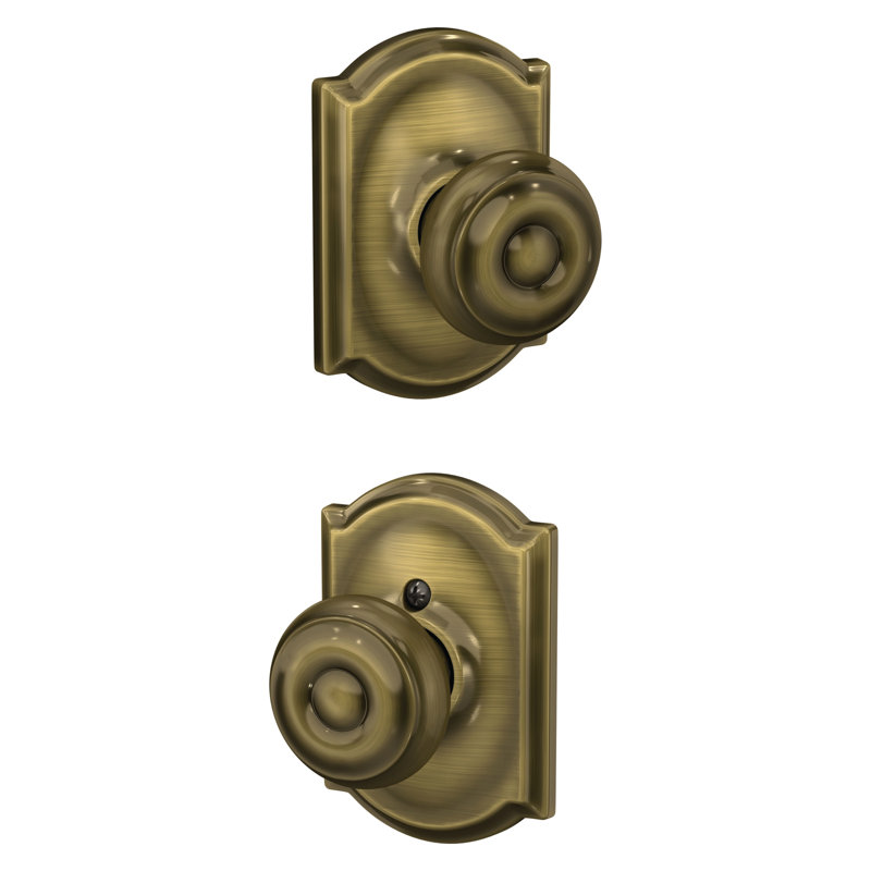 Georgian Passage Knob with Camelot Trim, Antique Brass