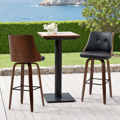 Black PU Leather Swivel Bar Stools with Tufted Back and Footrest, Set of 2