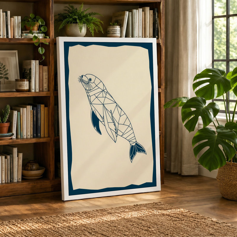 Fish Geometric - Wrapped Canvas, 30x20 - 76.2 x 50.8 cm, Ochre Border