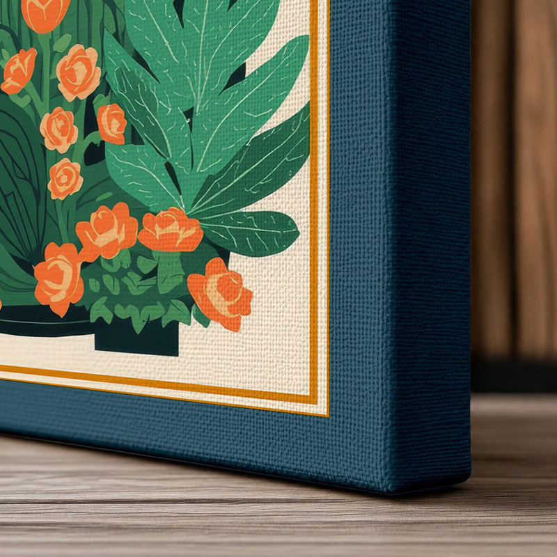 Desert Landscape Botanical - Wrapped Canvas, 18x12 - 45.7 x 30.5 cm, Teal Border