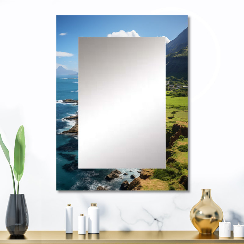 Hawaï paysage II - miroir d'Hawaï, miroir mural sarcelle, impression d'art en métal, 32" x 24"