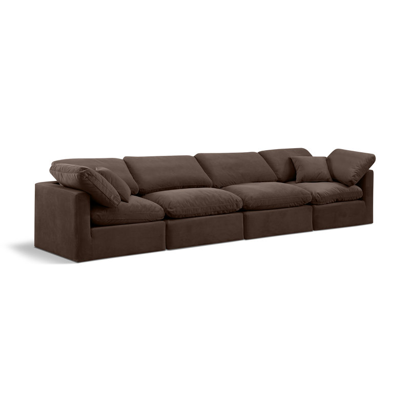Musheerah 140'' Velvet Sofa, Brown Velvet