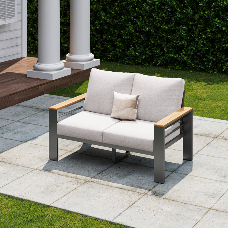 54.3'' Modern Aluminum Outdoor Loveseat, Beige