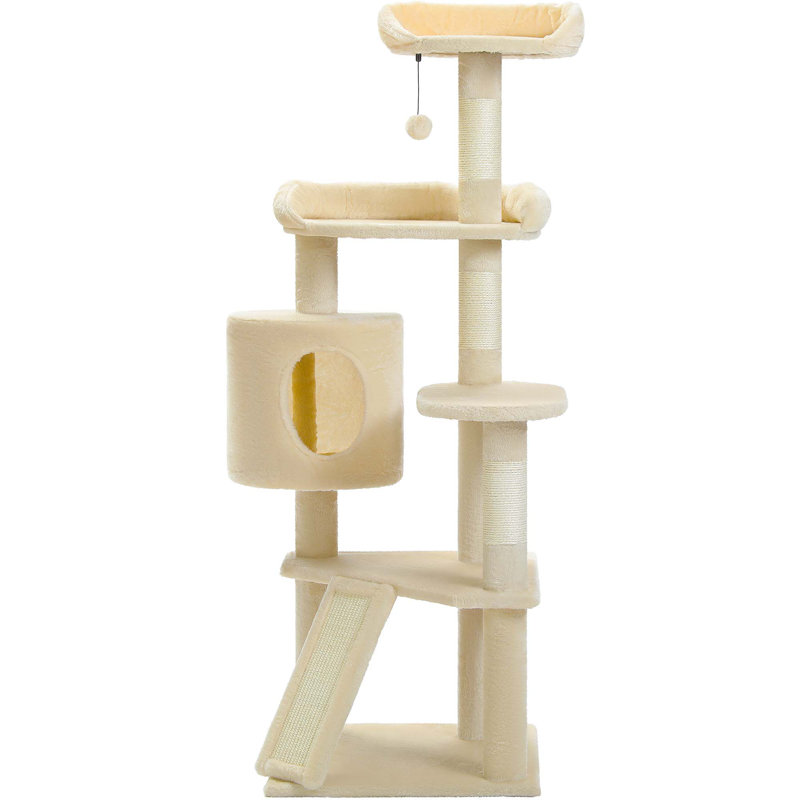 Beige Multi-Level Cat Tree Tower with Condo and Scratching Board