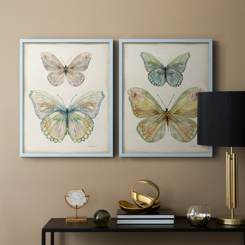 «Botanical Butterfly I», reproduction encadrée de qualité supérieure - prête à être accrochée - aucun clou requis - aucun clou requis