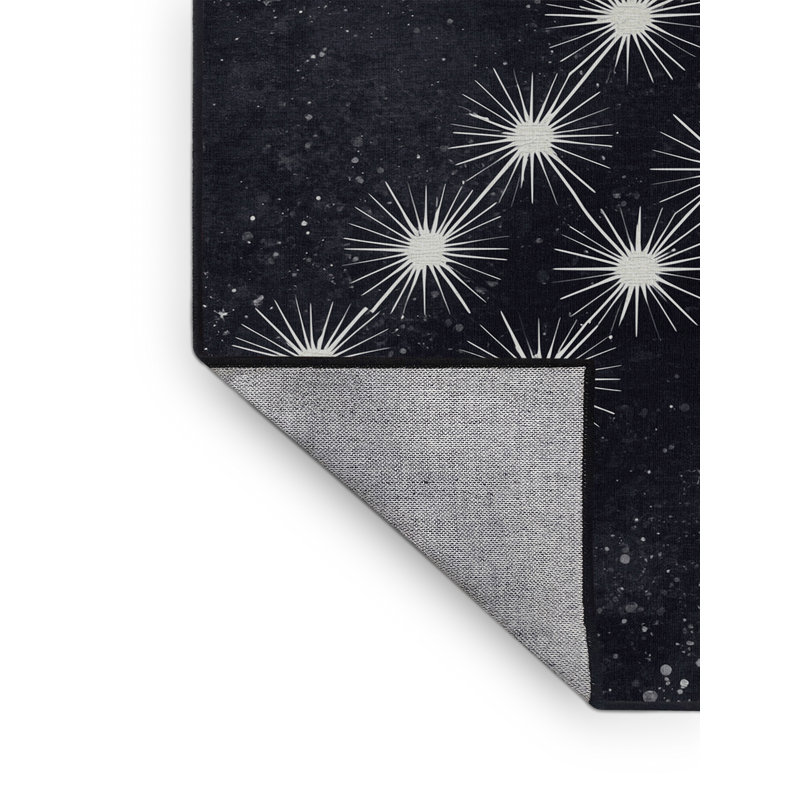 Machine Washable Pavlo Posh & Luxe Starburst Rug in Gray – Black Binding, 7 x 9