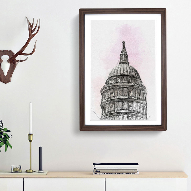St. Pauls Cathedral Sketch in Abstract - Framed Print, Walnut Framed, 36cm H x 27cm W x 2cm D