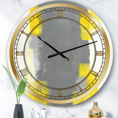 Grey and Yellow Blue Abstract VI - Modern wall clock