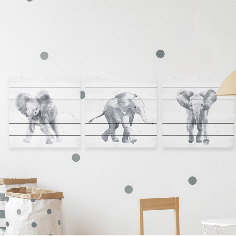 «Baby Elephant Walk», ensemble de 3 reproductions encadrées, H 18 po x l 18 po x P 1,5 po
