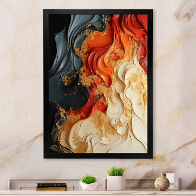 Rouge et or marbre volcan IV - art mural abstrait