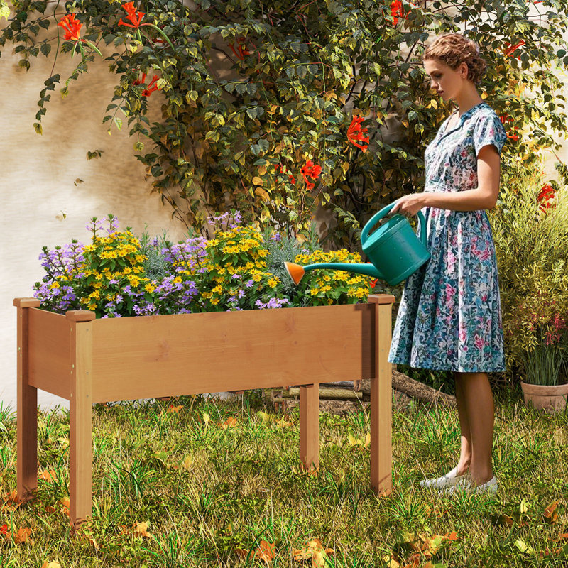 Boîte à fleurs surélevée en bois de sapin avec jardinière