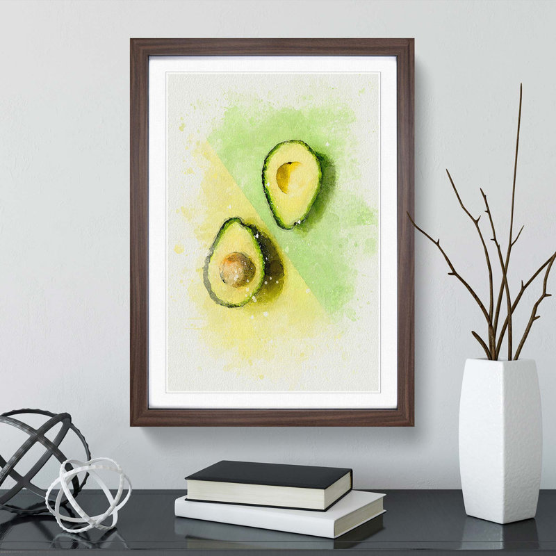 Avocado Split in Abstract - Picture Frame Graphic Art Print, 36cm H x 27cm W x 2cm D, Walnut Framed