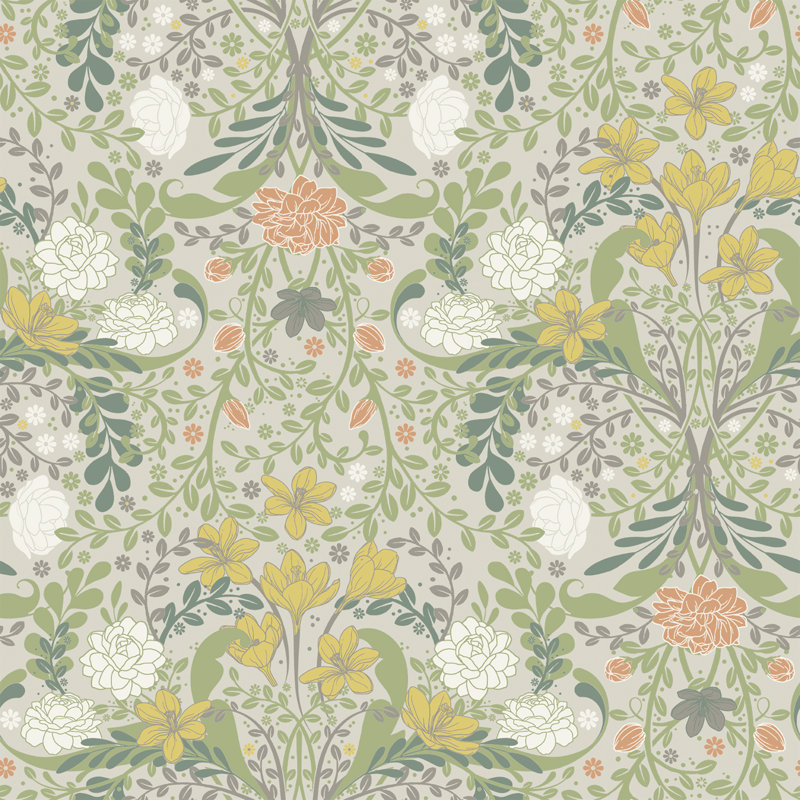 Windhaven Frösö Floral Design 10.05m x 53cm Wallpaper Roll, Blue/Yellow/White