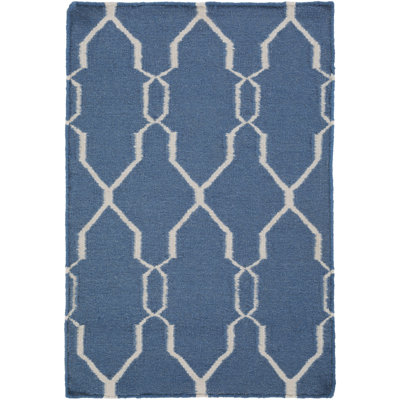 Tapis bleu / ivoire en laine tissé à la main Findley