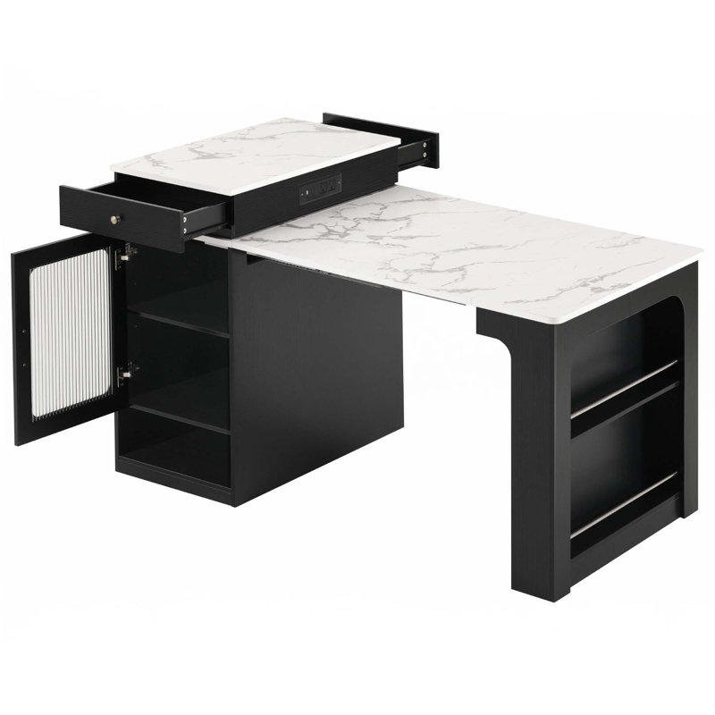 59.5" Kitchen Island With Extendable Dining Table, Black